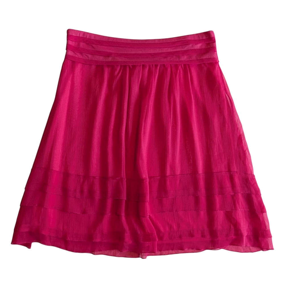 Anthropologie Bella Bird Skirt | Size S | Hot Pink Tiered Chiffon Fully Lined